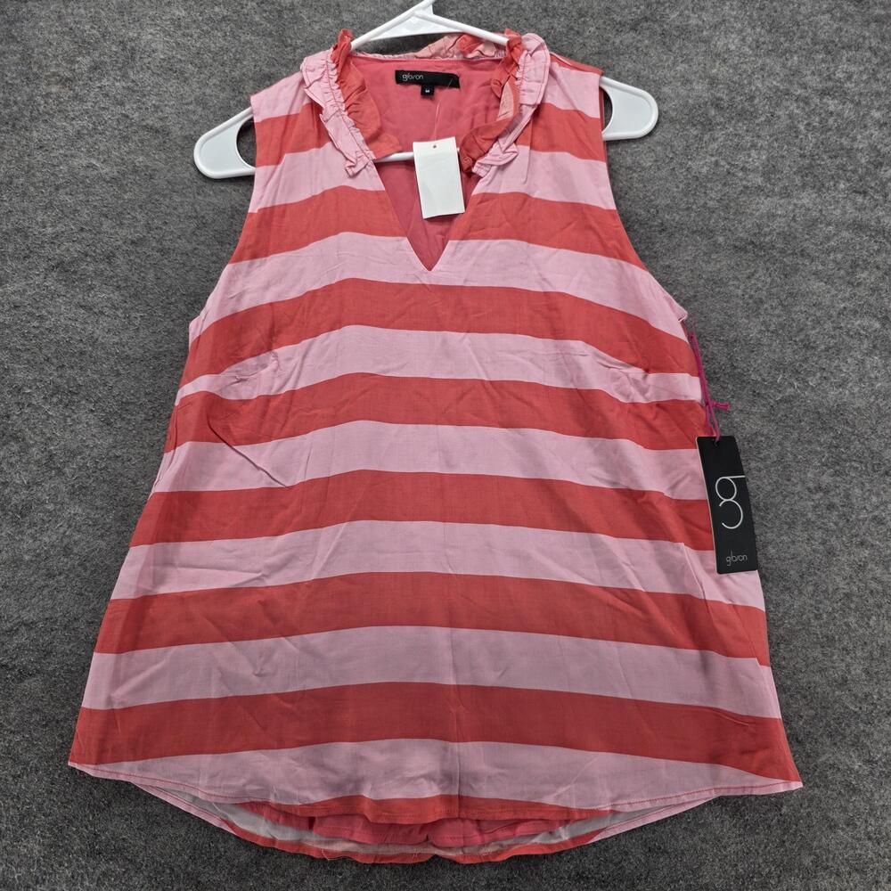 Gibson Shirt Womens Medium Pink Coral Striped Hi Sugarplum Sleeveless V Neck